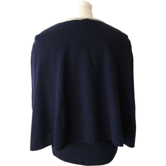 St. John 100% Cashmere navy cape twinset with grey speckled trim - Picture 2 of 14